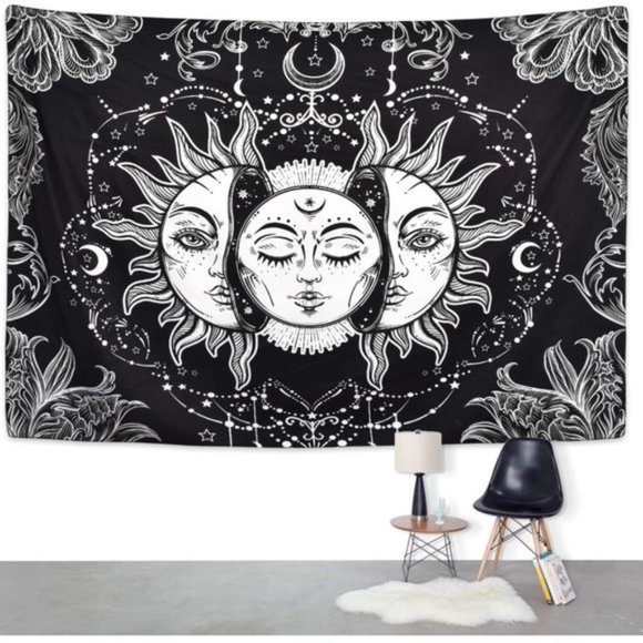 Sun with Stars on Dark Sky Wall Decor Tapestry - Picture 4 of 5